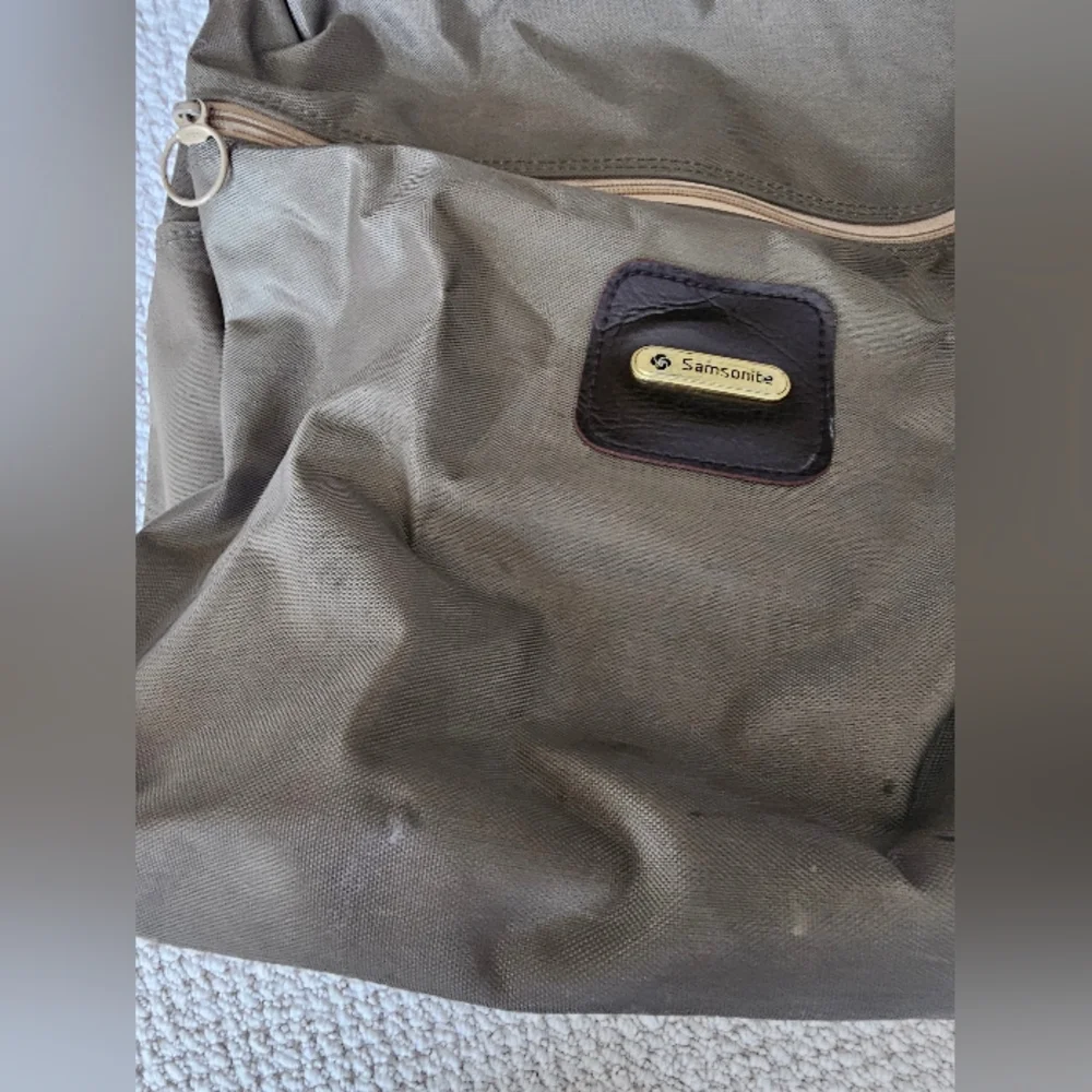 Vintage Samsonite Canvas Shoulder Bag Travel Beige Green 70s